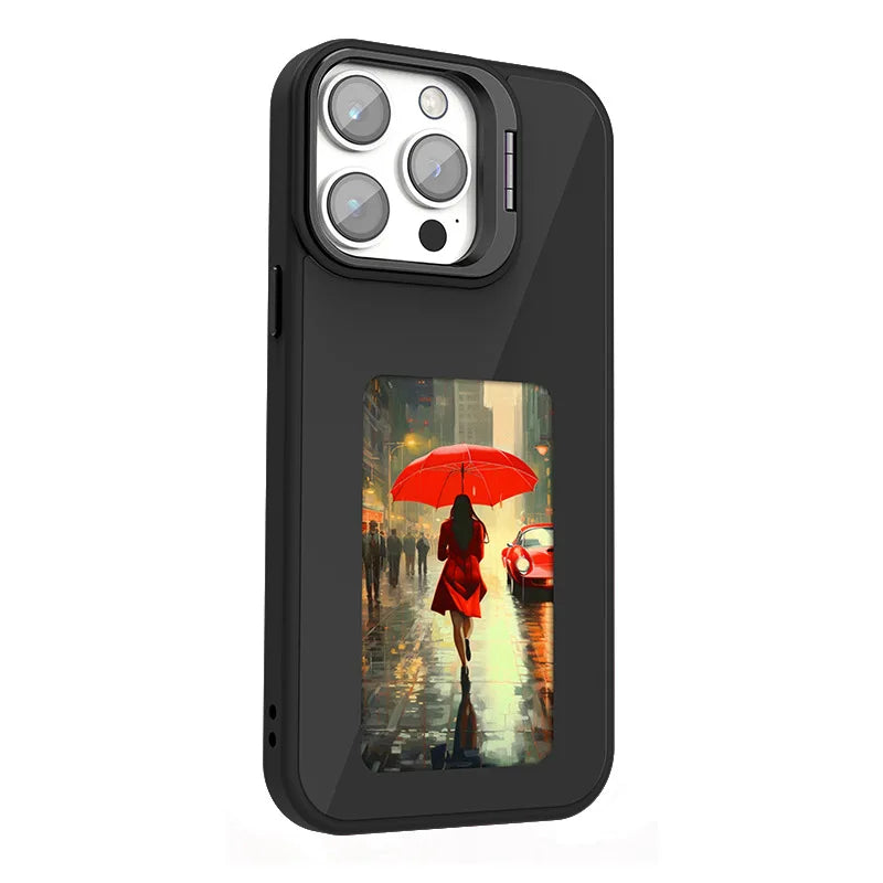 Creative NFC Phone Case Back Projection for Iphone NFC 15 14 13 Four-Color Ink Screen DIY Phone Display Case With TIny Stand